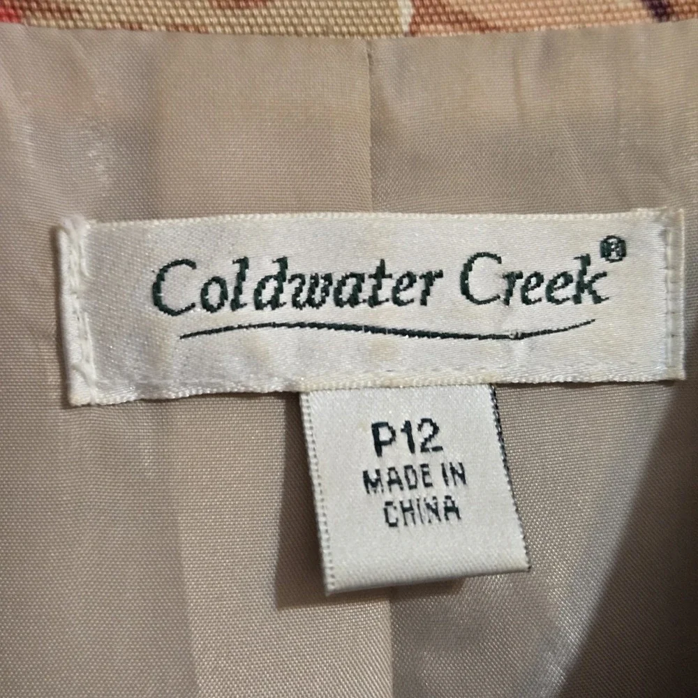 Coldwater Creek  Size 12 Petite Linen Blend Blazer Beige Floral Lined Office New
